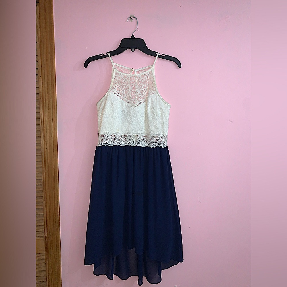 White and blue formal dress